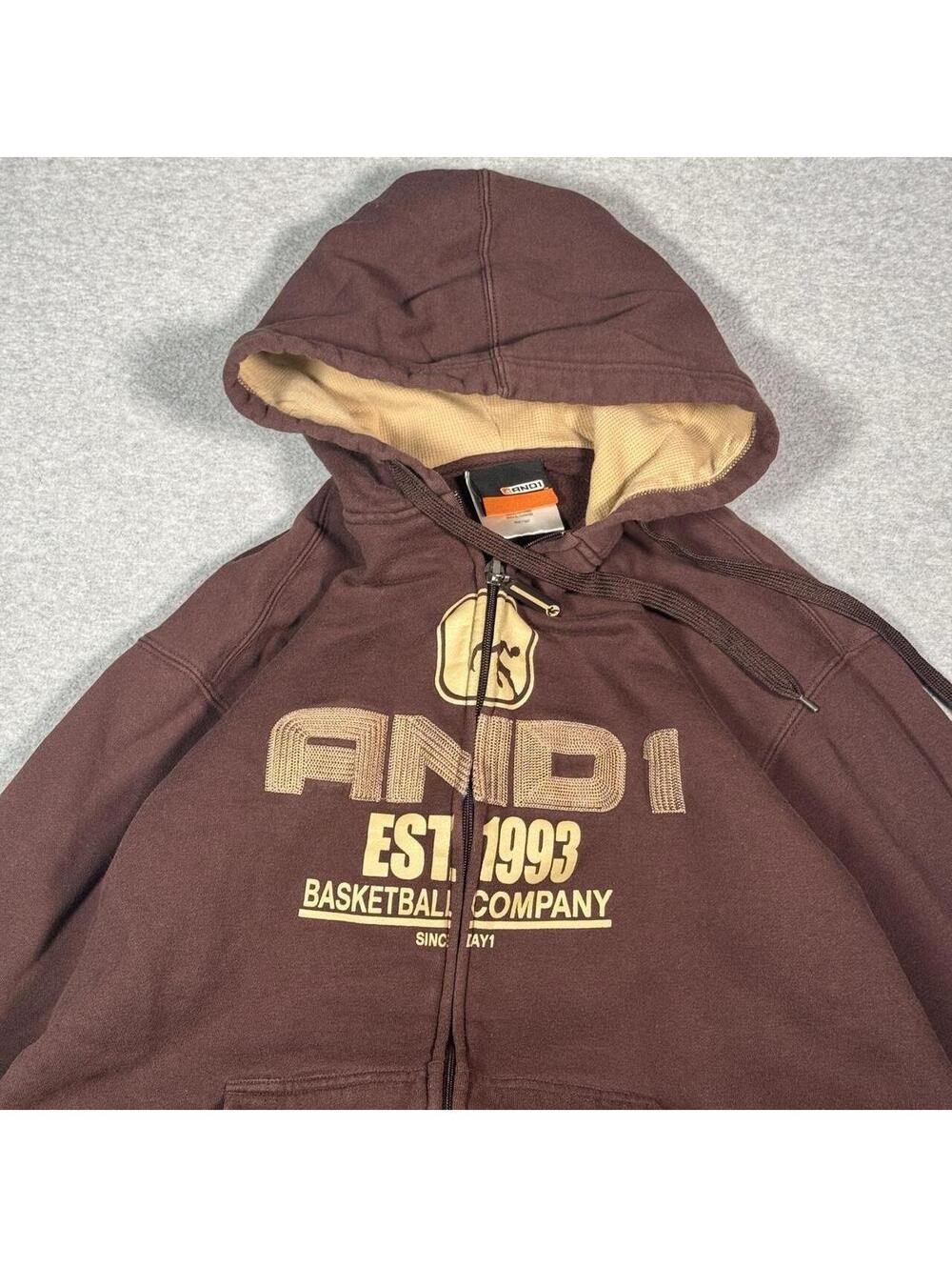 Y2K AND1 Brown Spellout Zip Up Hoodie